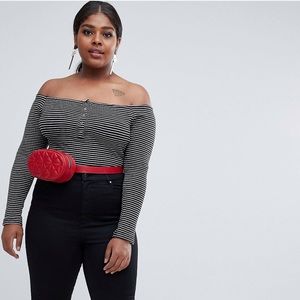 Plus size Bardot striped body suit